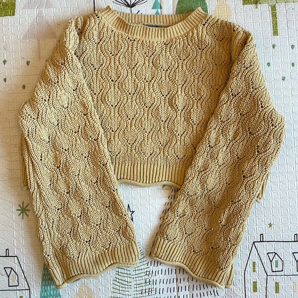 Cupcake Clothing Women’s Cropped Yellow Round Neck Long Sleeve Sweater (Size: S)
